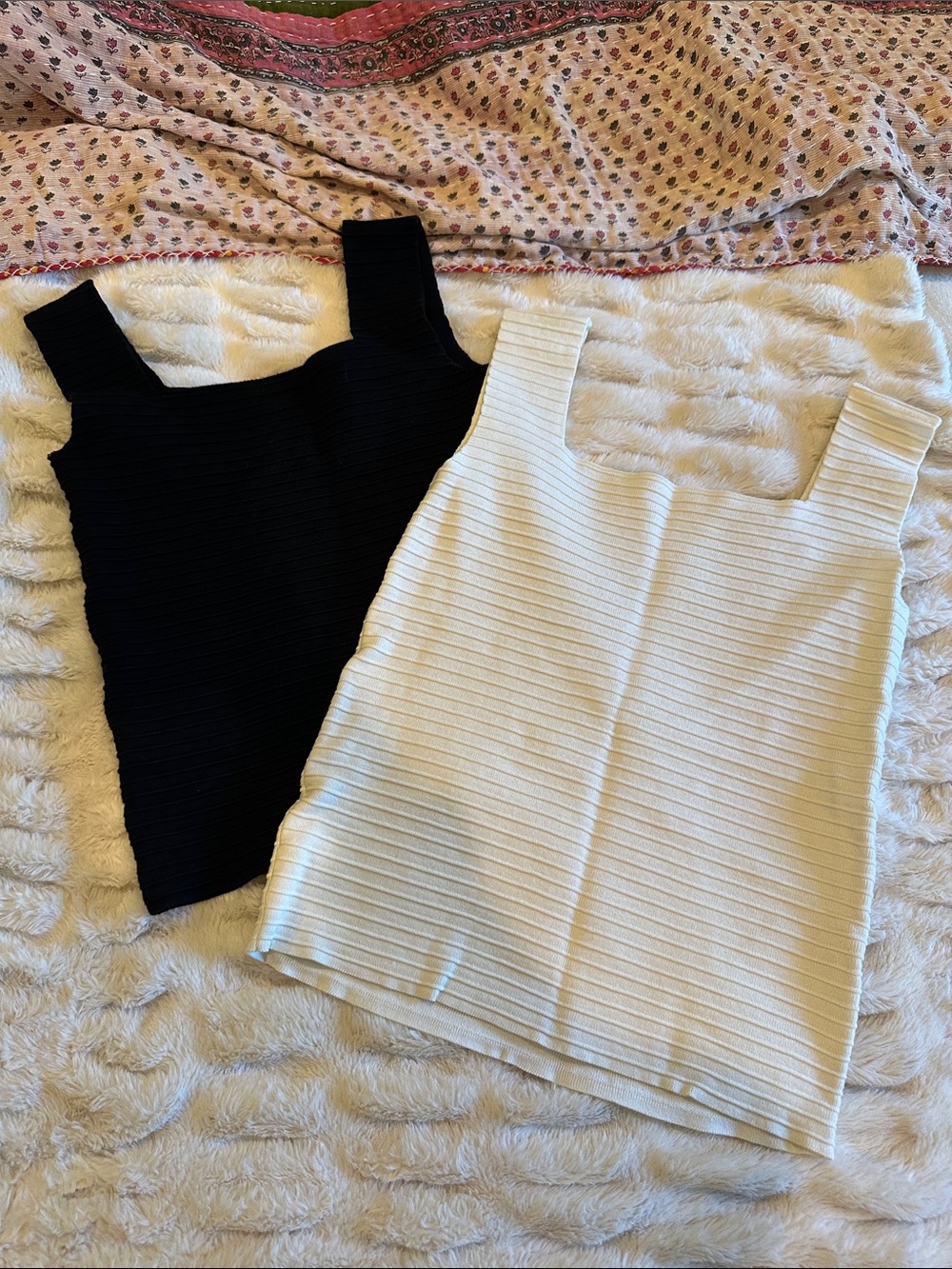 Ribbed Square-Neck Tank Top — Black and White - BOTH tank tops for $10